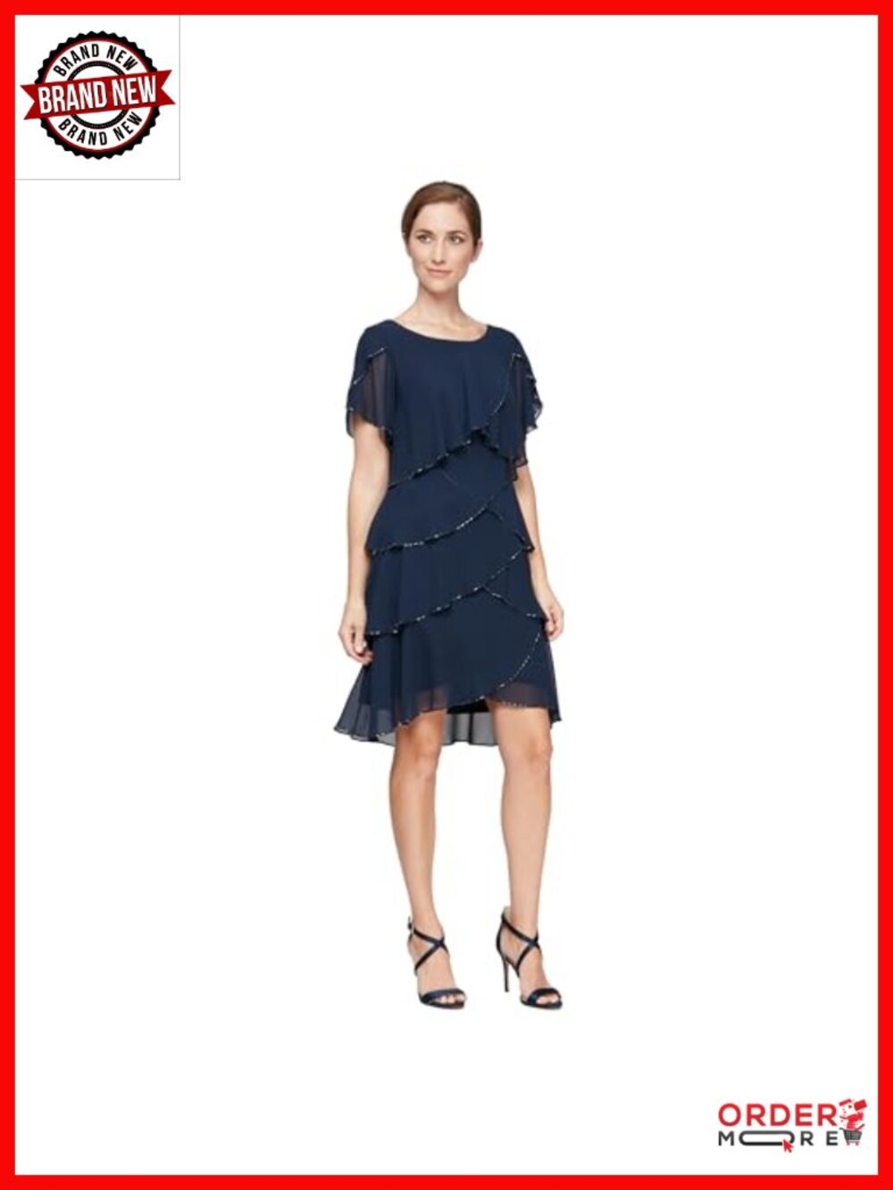 Bugle Beaded Chiffon Cocktail Dress with Tulip Sleeves